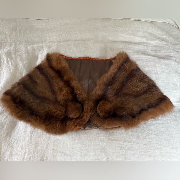 Vintage Real Brown Rabbit Fur Stole Shoulder Wrap - Picture 1 of 9